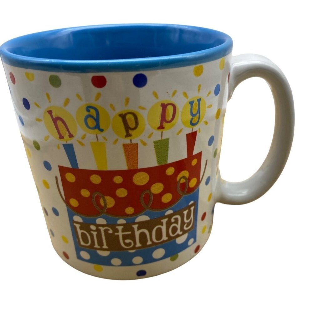 Burton‎ Cake N Bake White Blue Sprinkles Confetti Candles Happy Birthday Cup Mug